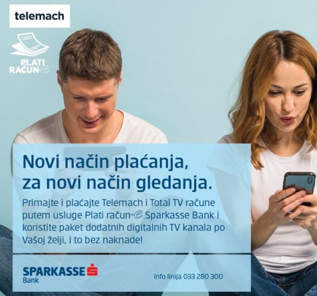 Sparkasse Bank i Telemach akcija - besplatni dodatni TV paketi za korisnike usluge Plati racun-e FOTO