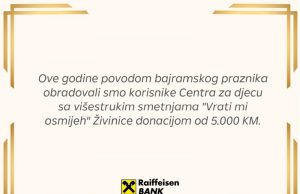 Raiffeisen banka podržala rad Udruženja „Vrati mi osmijeh“ iz Živinica